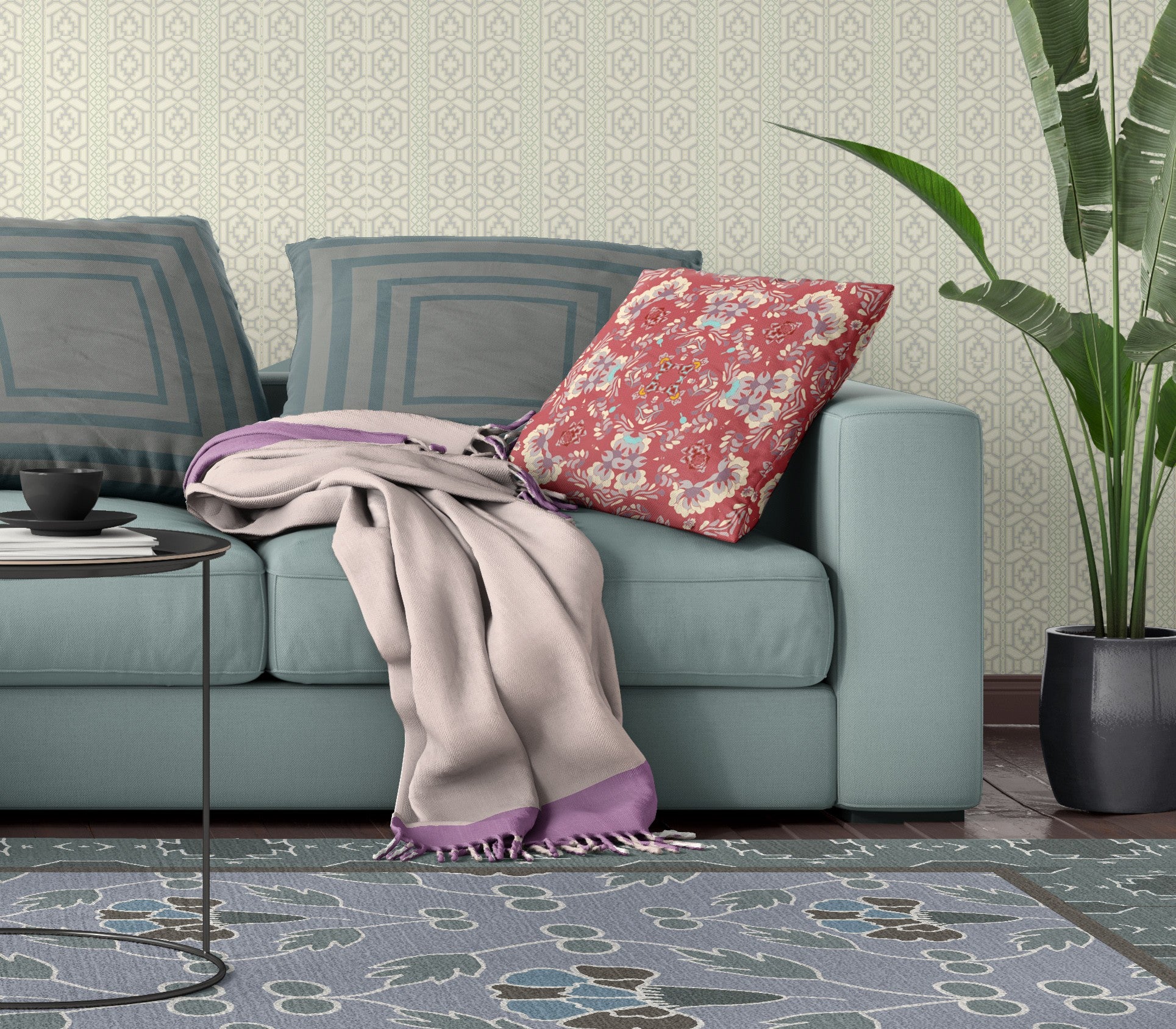 18" X 18" Red Abstract Blown Seam Suede Throw Pillow