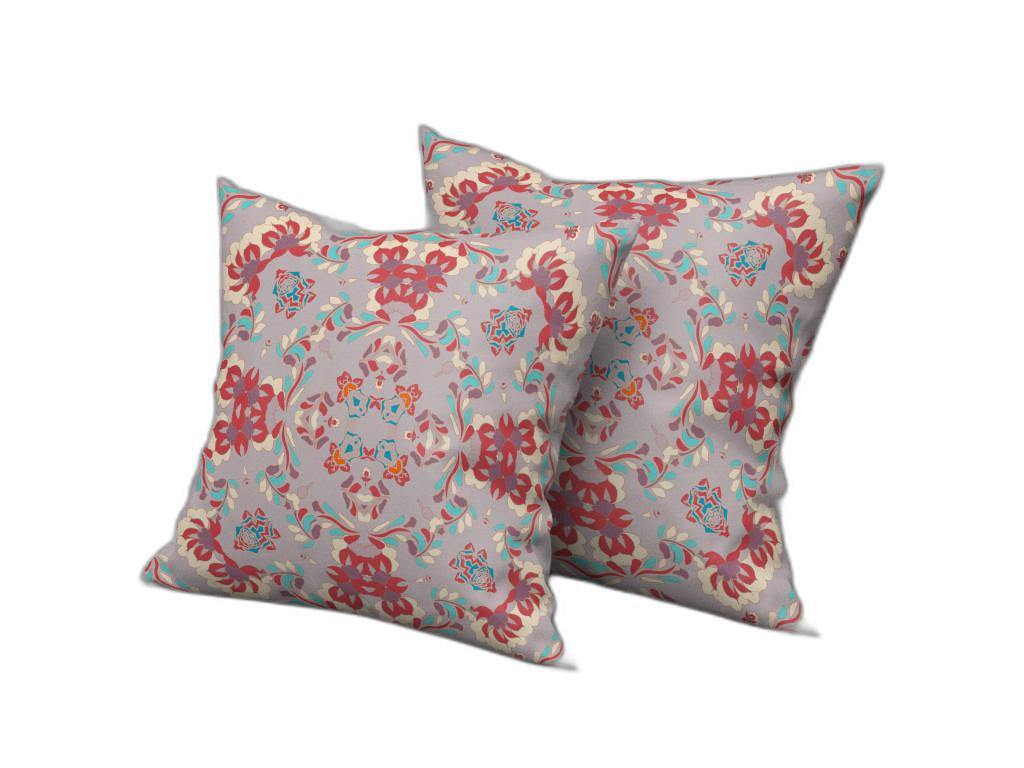 18" X 18" Purple And Red Abstract Blown Seam Suede Throw Pillow