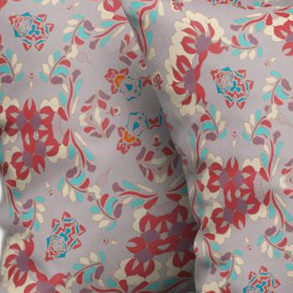 18" X 18" Purple And Red Abstract Blown Seam Suede Throw Pillow