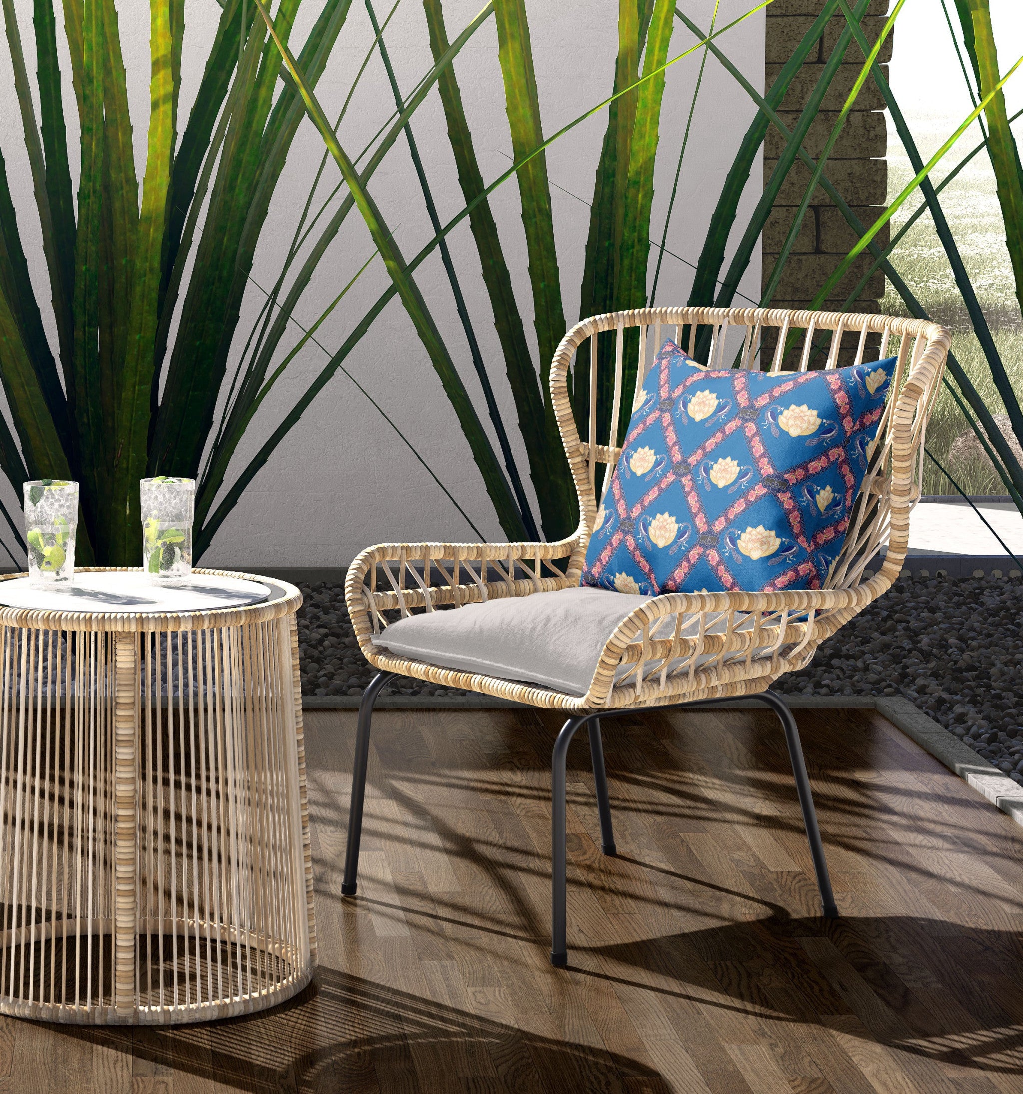 18"x18" Blue Yellow Pink Zippered Broadcloth Geometric Throw Pillow