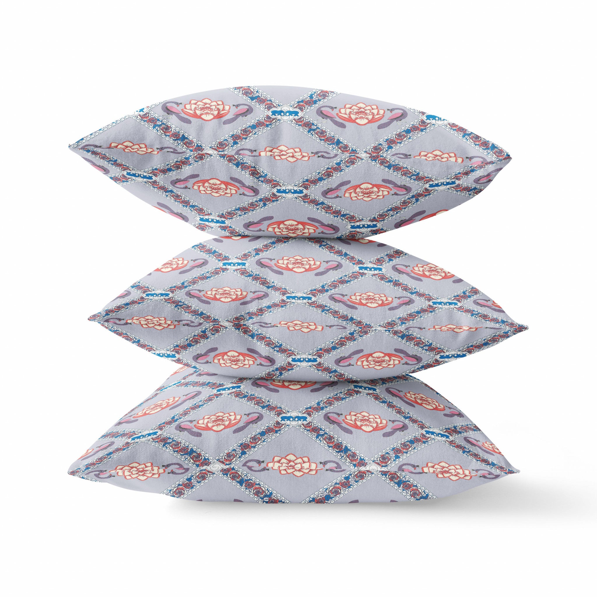 18"x18" Gray Red Blue Zippered Broadcloth Geometric Throw Pillow