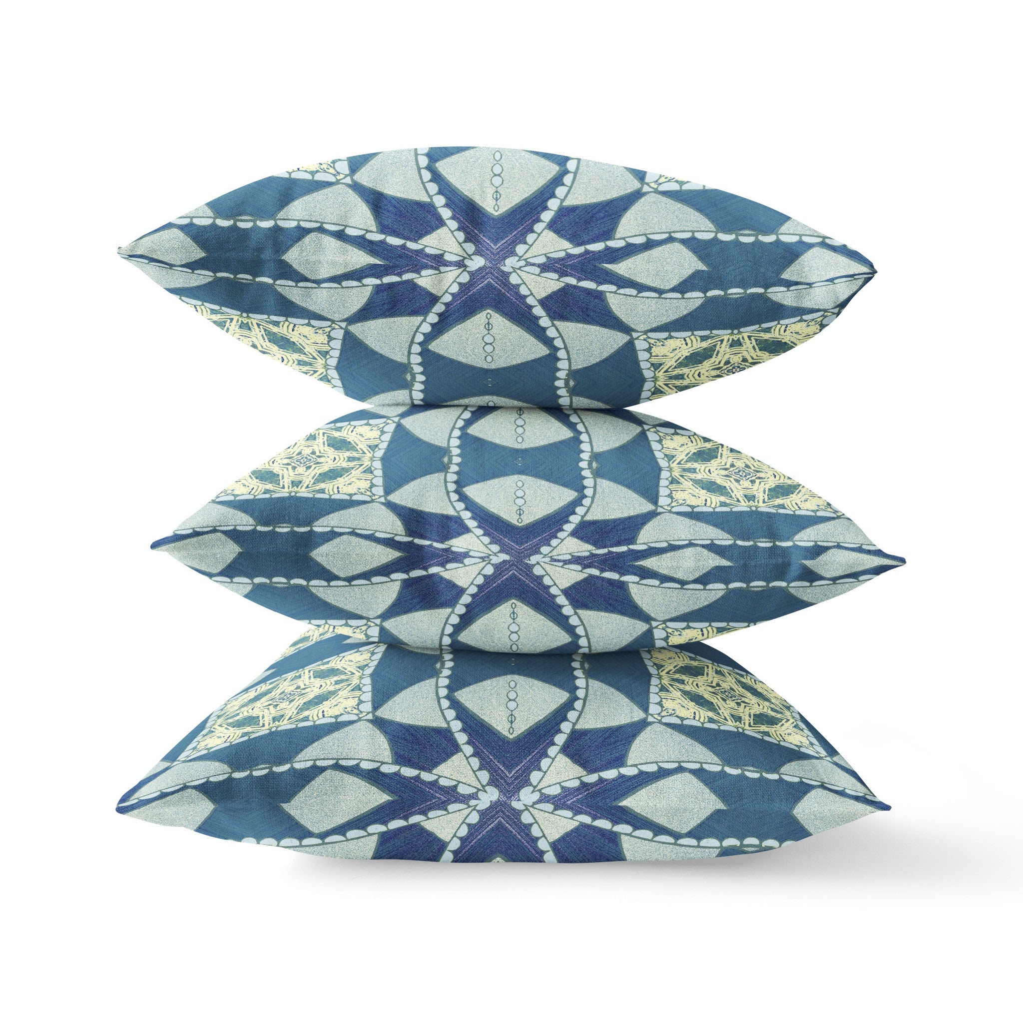 16" X 16" Blue And Cream Zippered Geometric Indoor Outdoor Throw Pillow