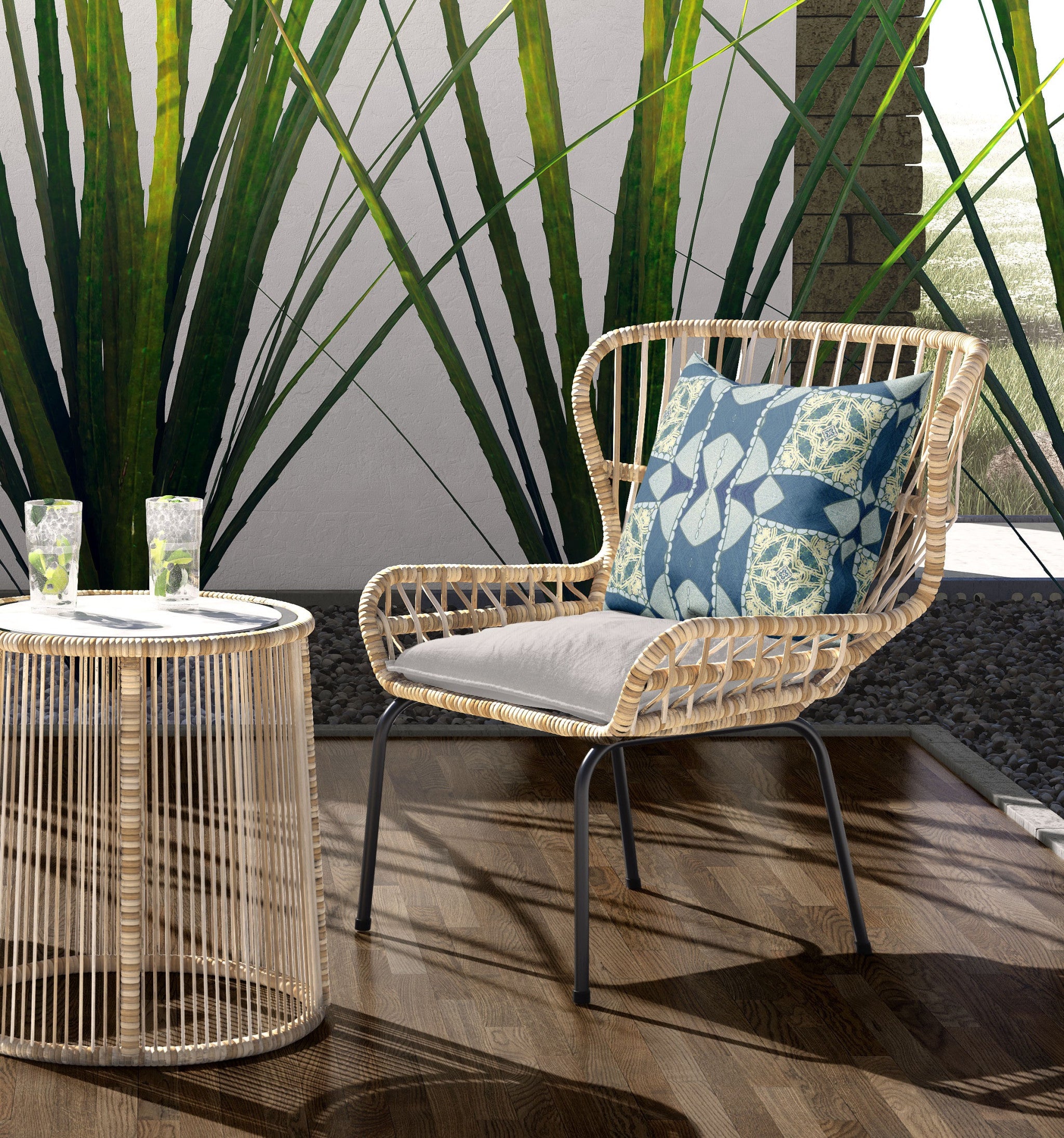 16" X 16" Blue And Cream Zippered Geometric Indoor Outdoor Throw Pillow