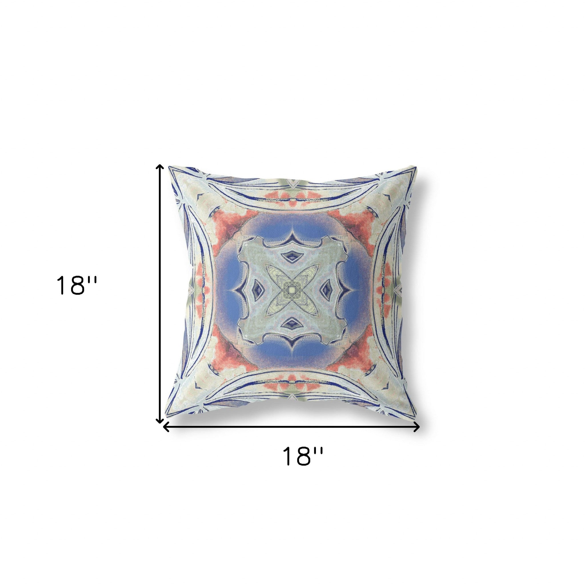 18"x18" Cream Peach Evening Blue Zippered Broadcloth Geometric Throw Pillow