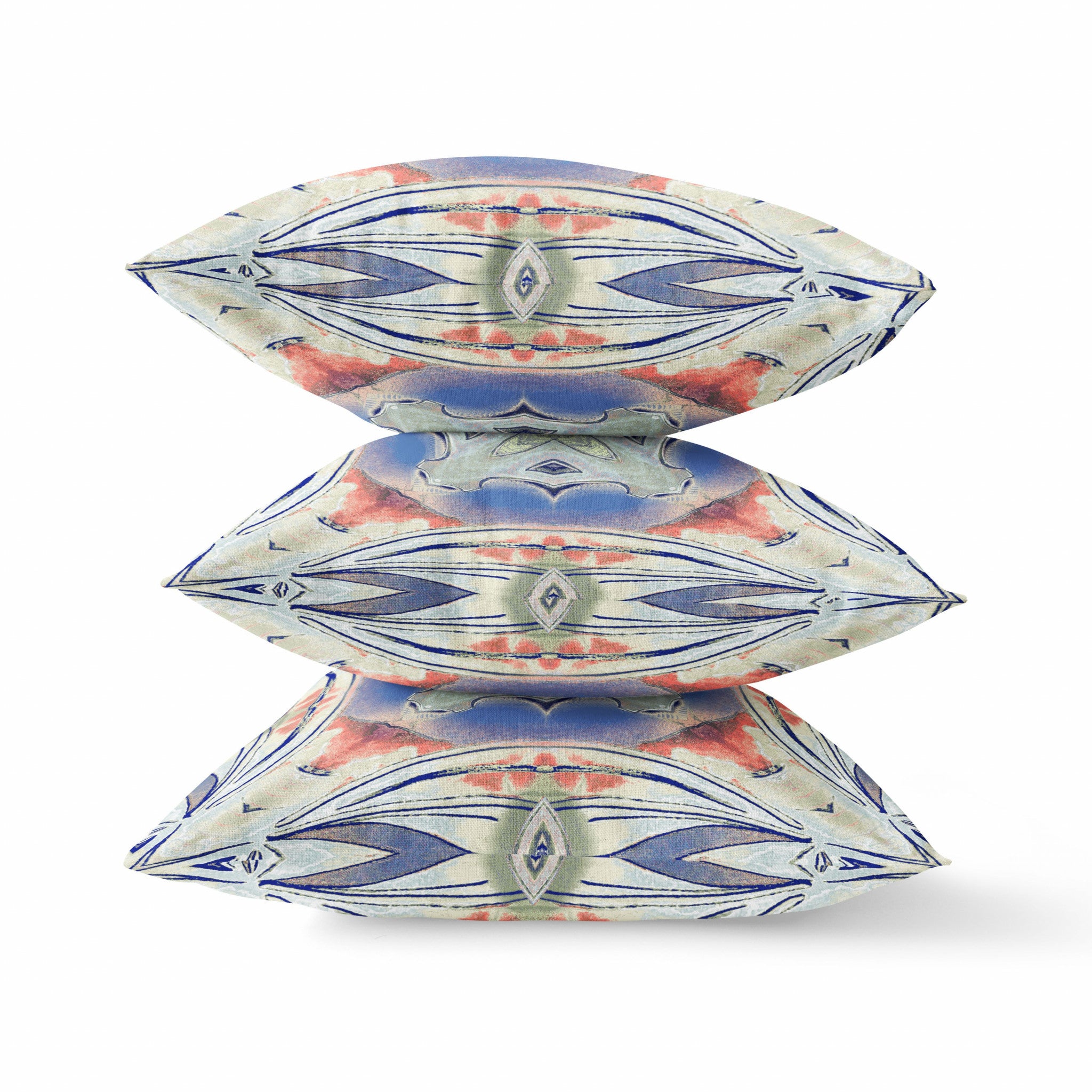 18"x18" Cream Peach Evening Blue Zippered Broadcloth Geometric Throw Pillow