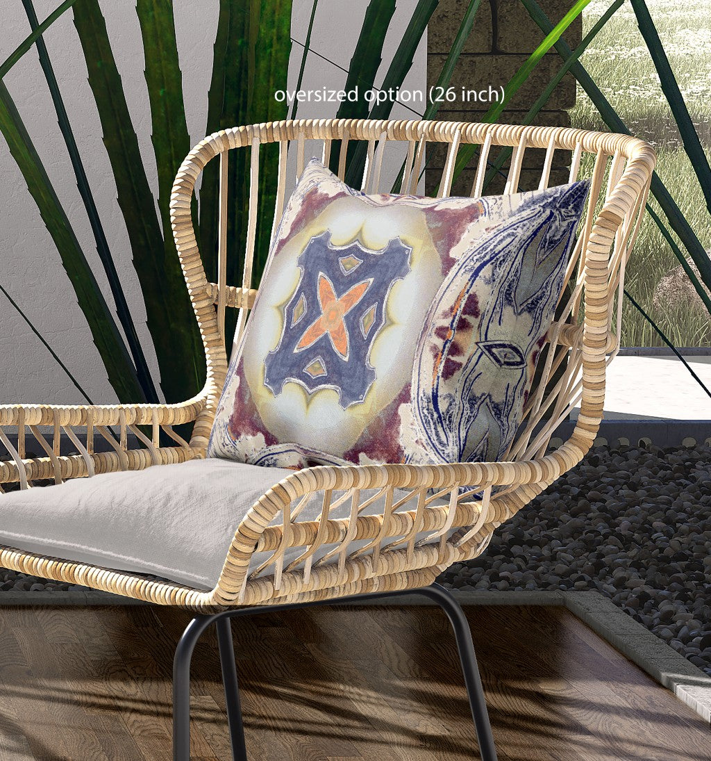 16"x16" Grey Brown Indigo Zippered Broadcloth Geometric Throw Pillow