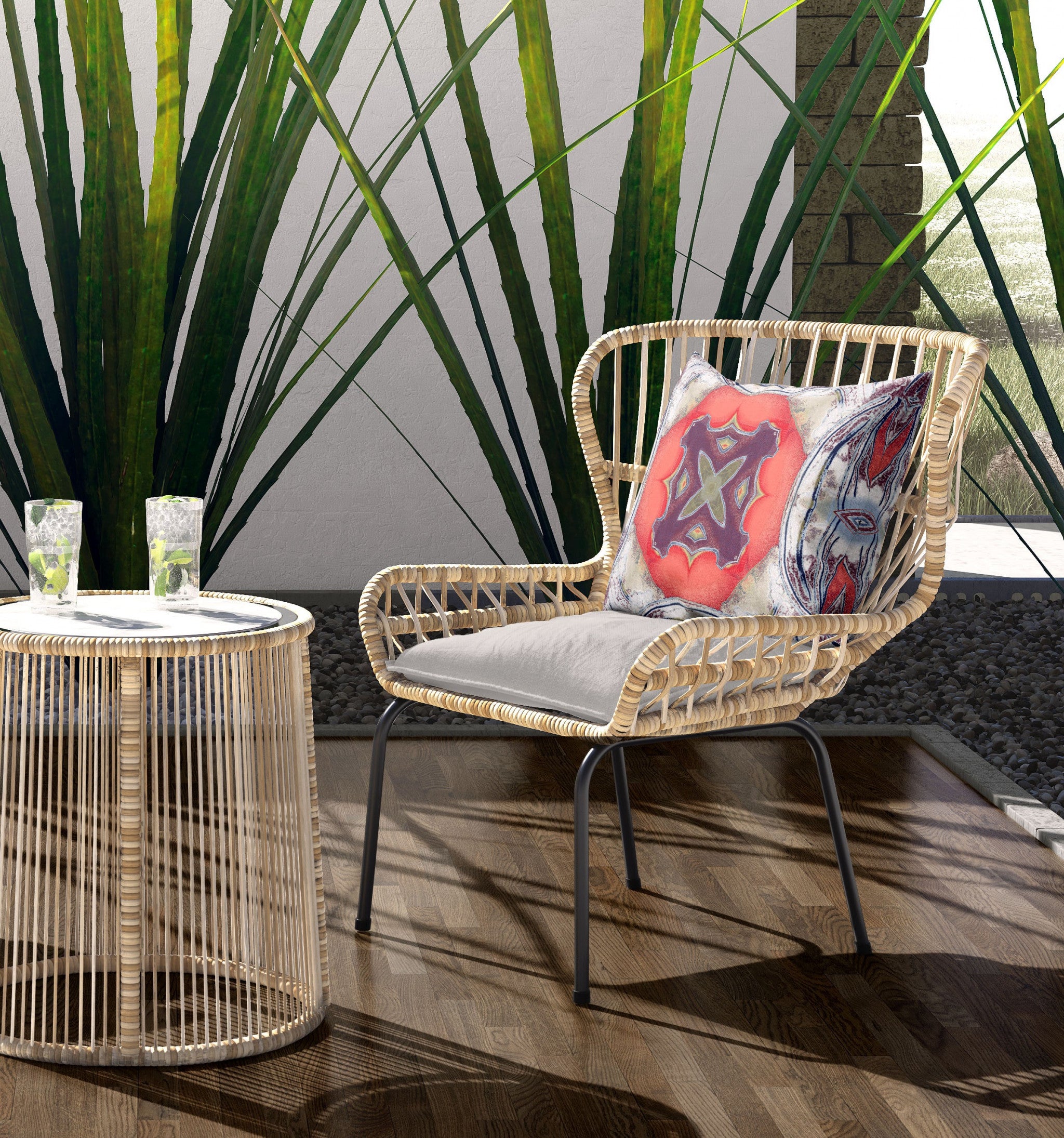 16"x16" Light Blue Grey Peach Zippered Broadcloth Geometric Throw Pillow