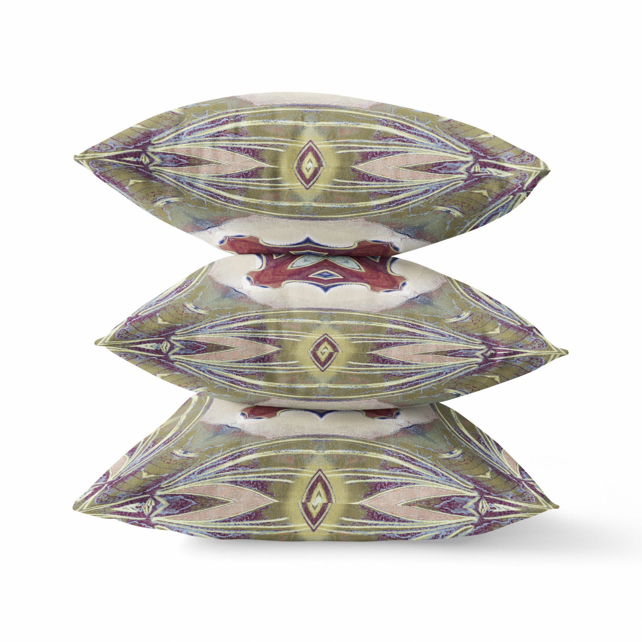 18"x18" Muted Green Cream Magenta Zippered Broadcloth Geometric Throw Pillow