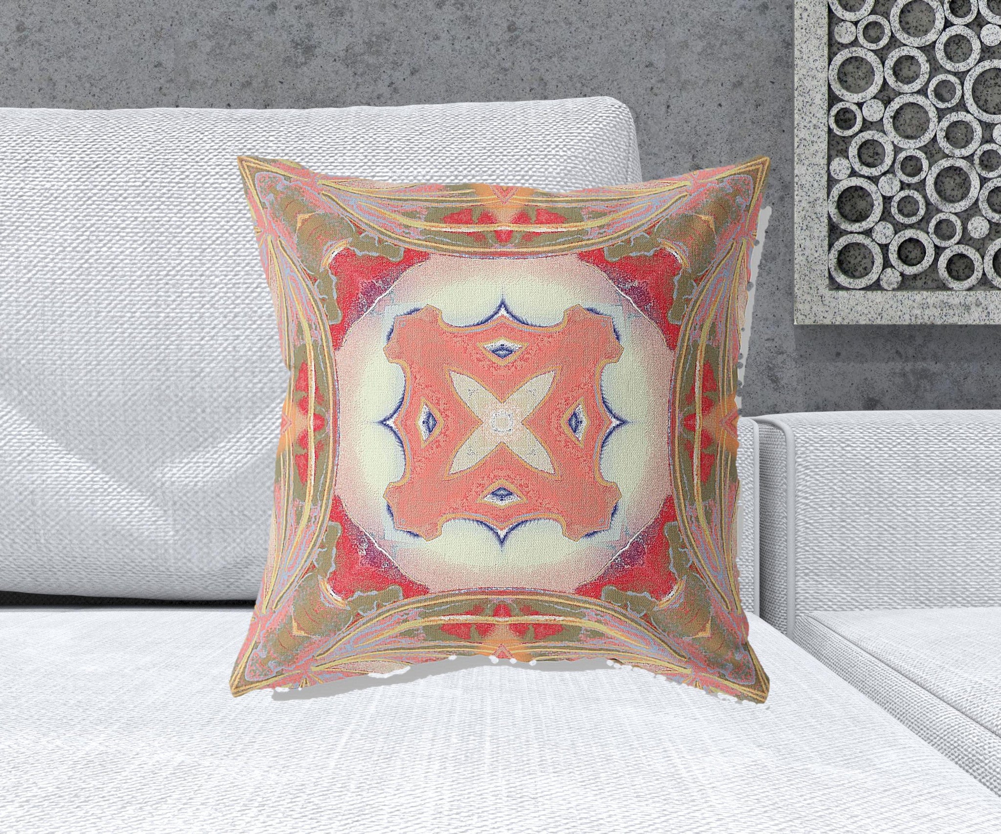 18"x18" Muted Green Pink Peach Red Zippered Broadcloth Geometric Throw Pillow