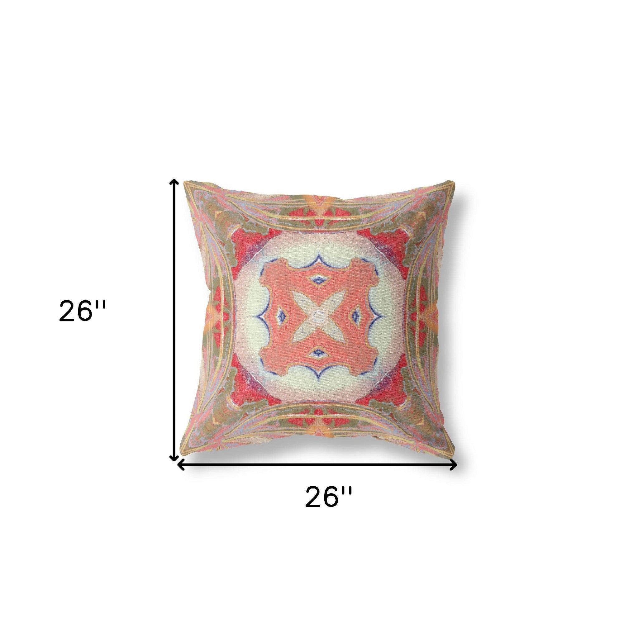 18"x18" Muted Green Pink Peach Red Zippered Broadcloth Geometric Throw Pillow