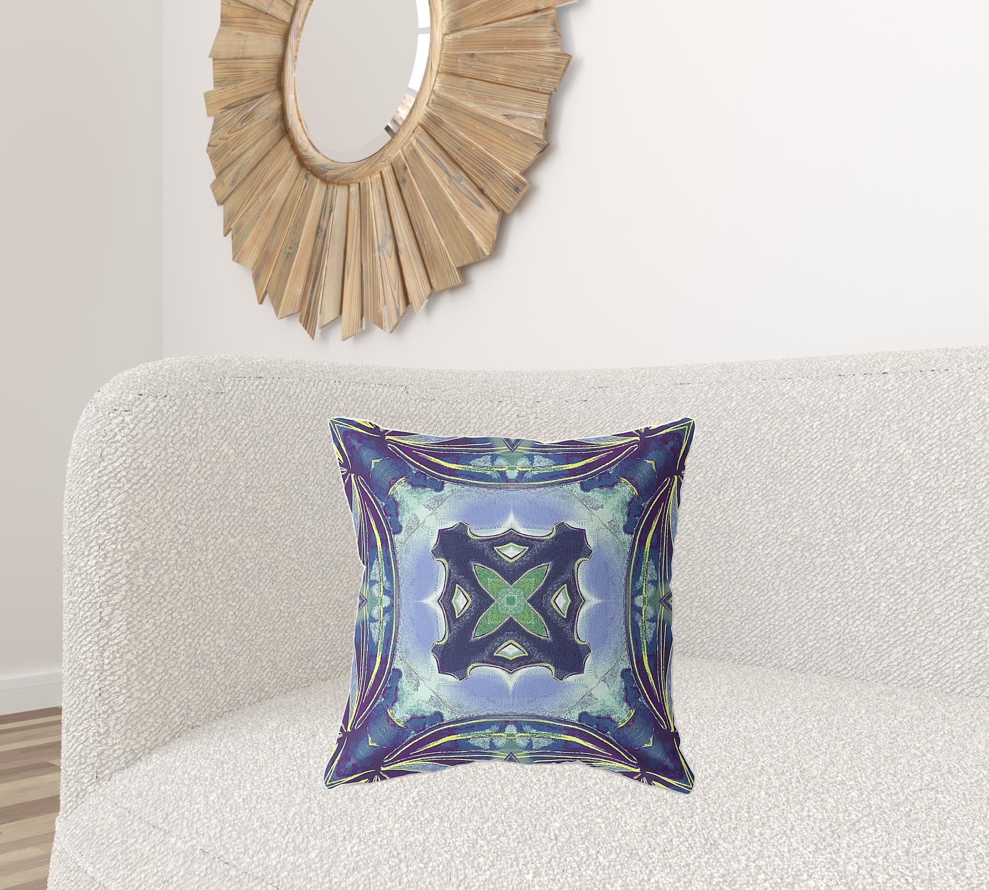 18"x18" Peacock Blue Light Blue Zippered Broadcloth Geometric Throw Pillow
