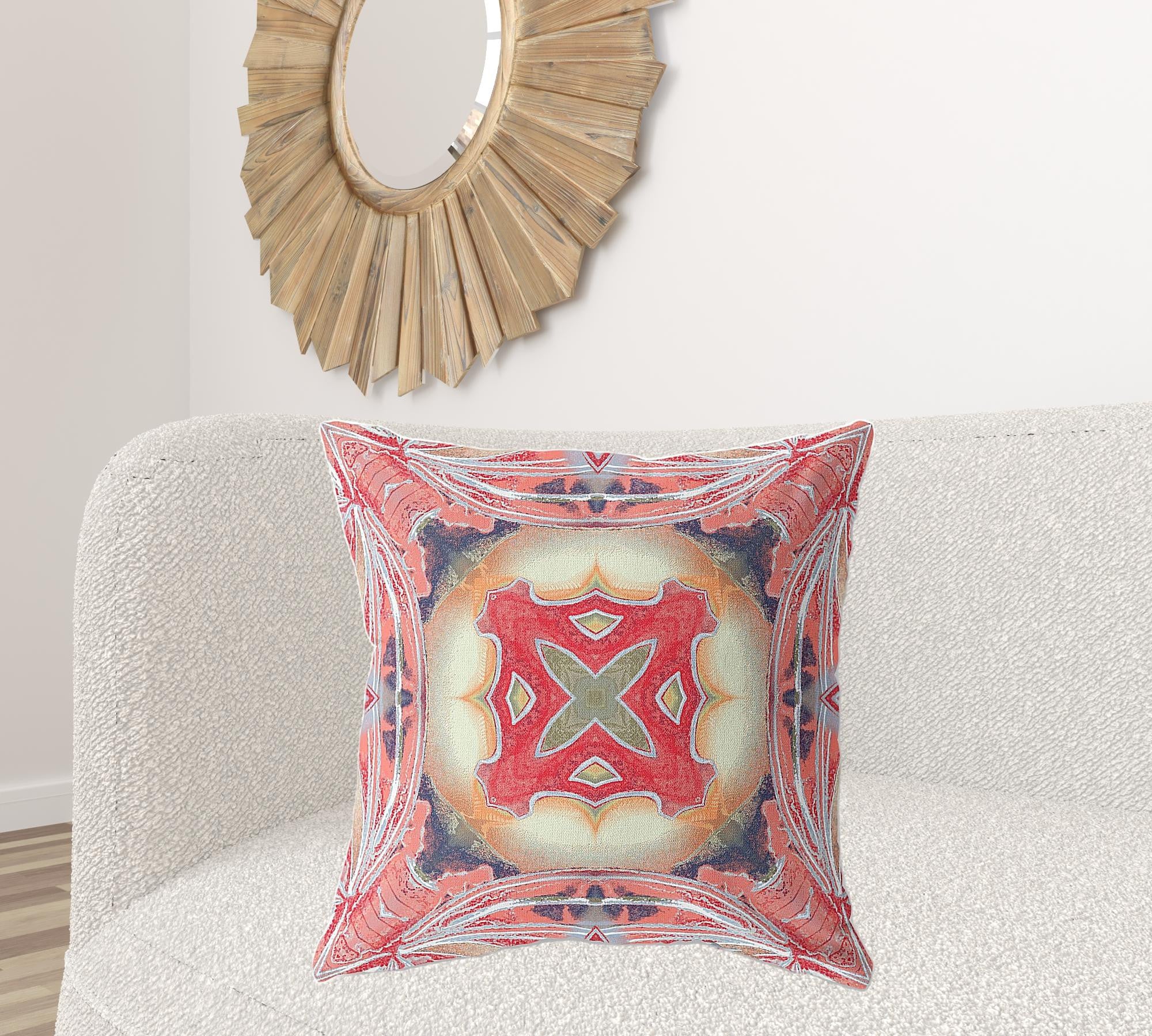 18"x18" Pink Peach Red Zippered Broadcloth Geometric Throw Pillow