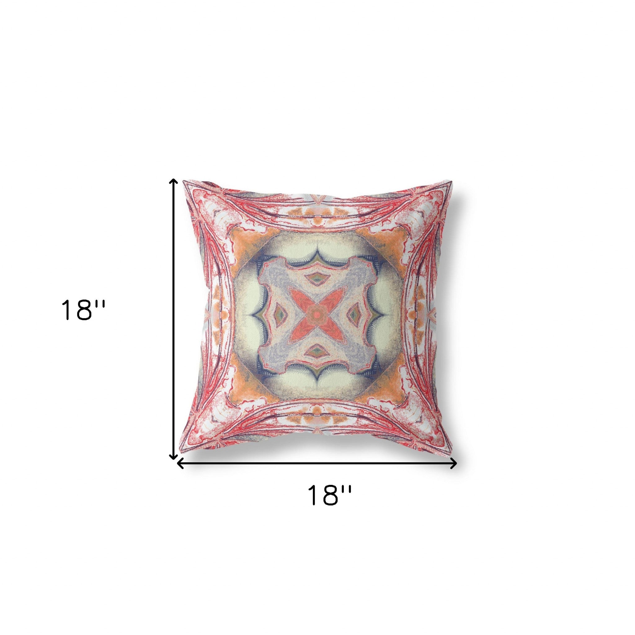 18"x18" Rustic Red Orange Zippered Broadcloth Geometric Throw Pillow