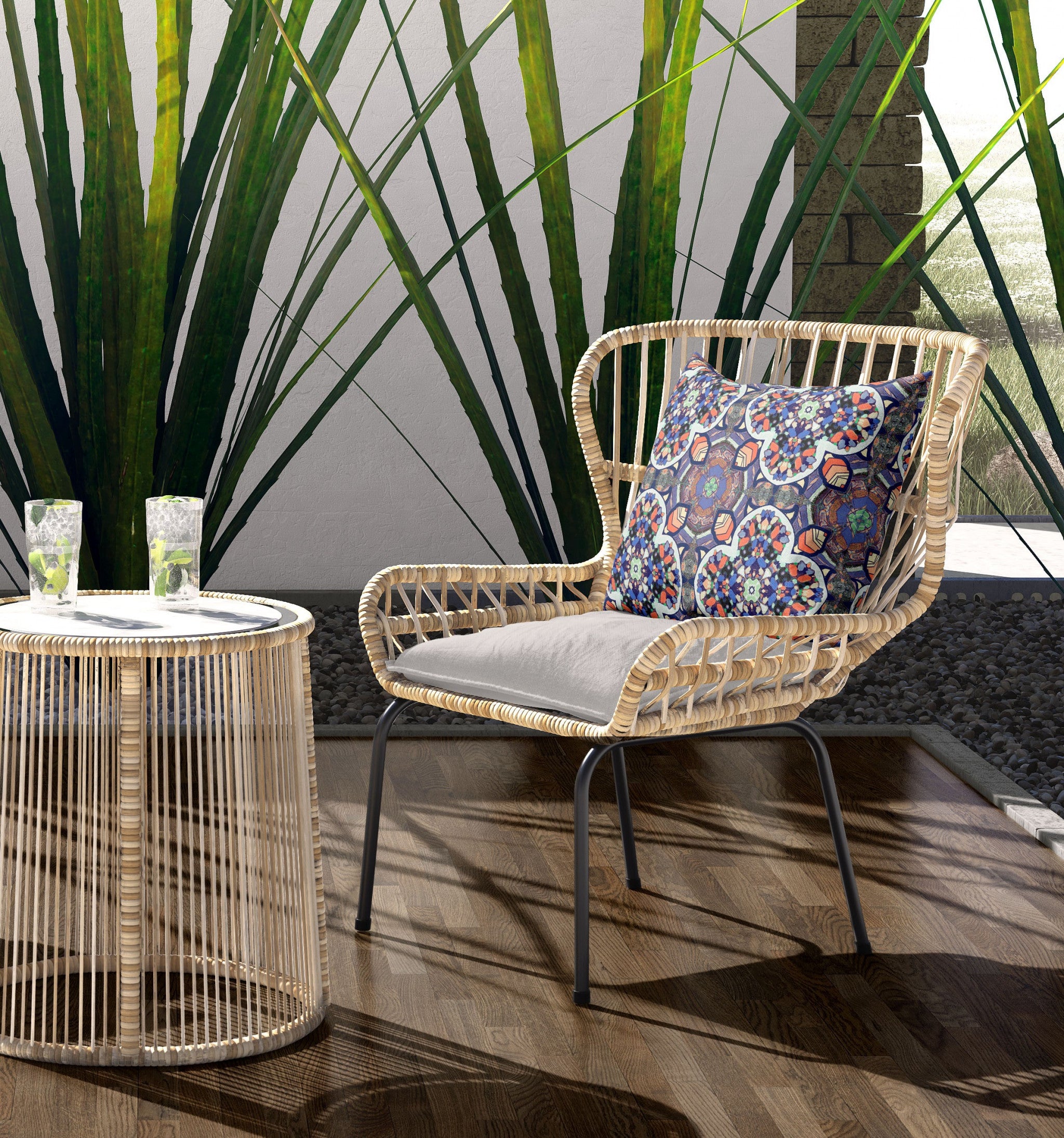 18" X 18" Gray Zippered Geometric Indoor Outdoor Throw Pillow Cover & Insert