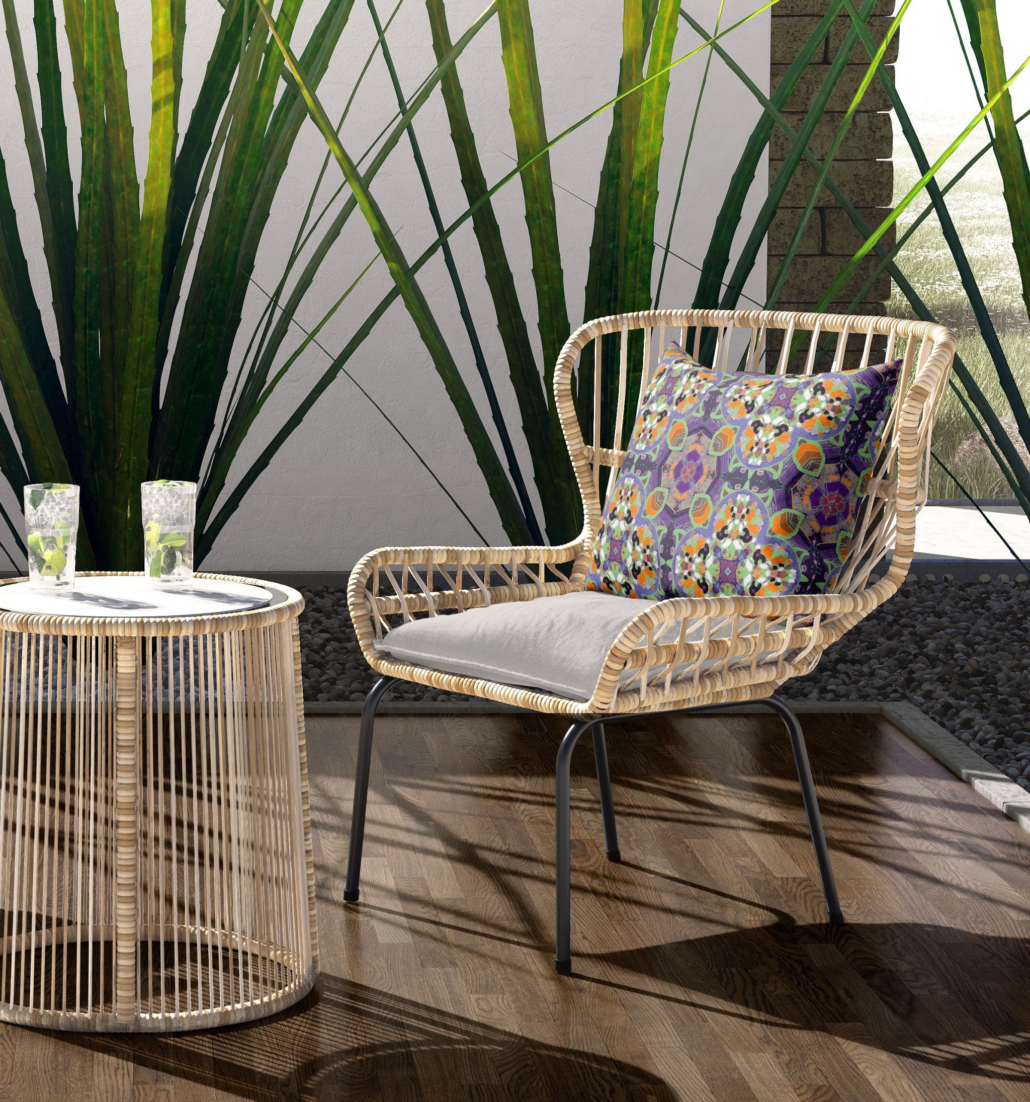 18" X 18" Purple Zippered Geometric Indoor Outdoor Throw Pillow Cover & Insert