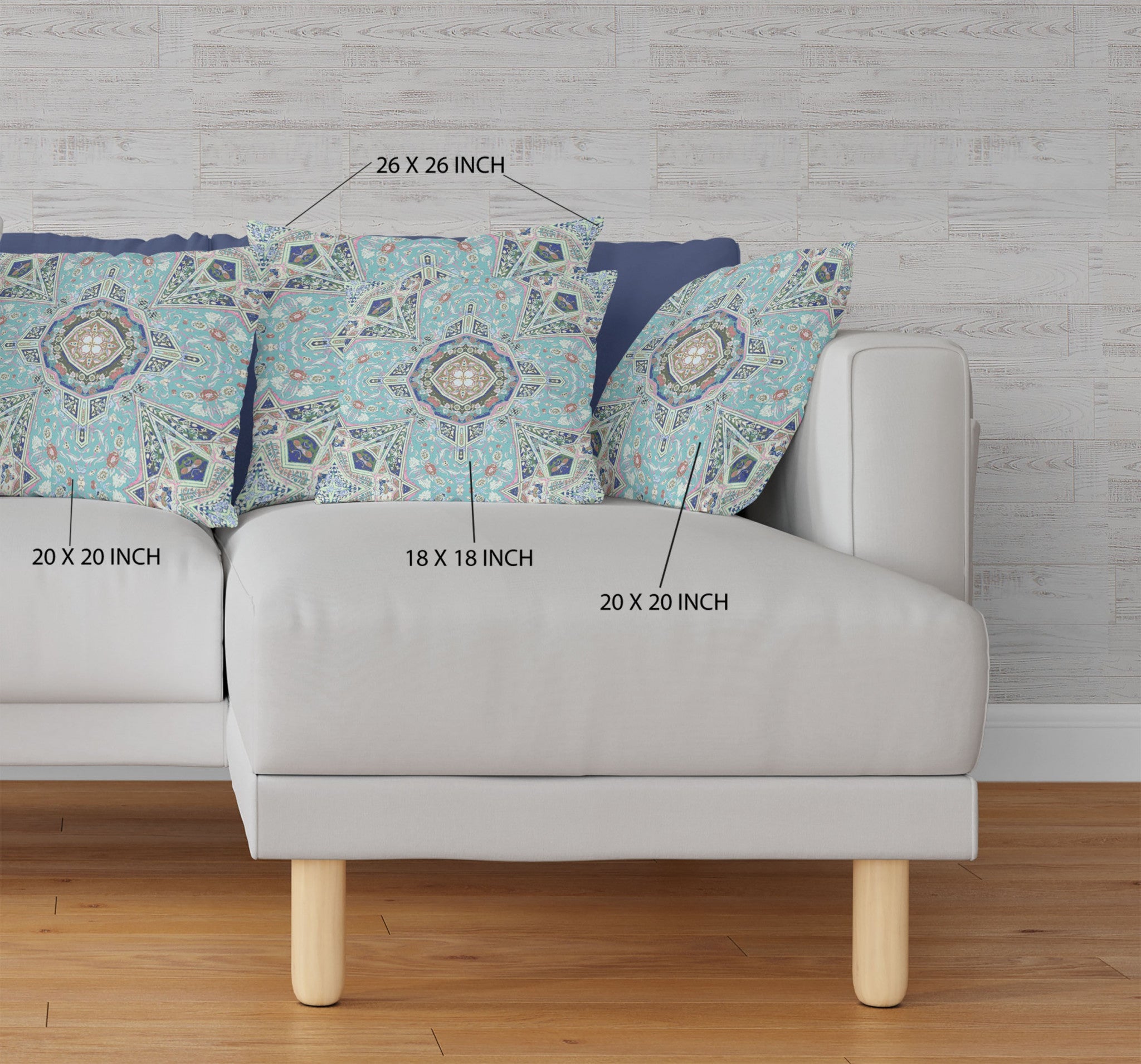 Aqua Blue Floral Geo Zippered Suede Throw Pillow 16”