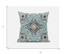 18” Aqua Blue Floral Geo Zippered Suede Throw Pillow