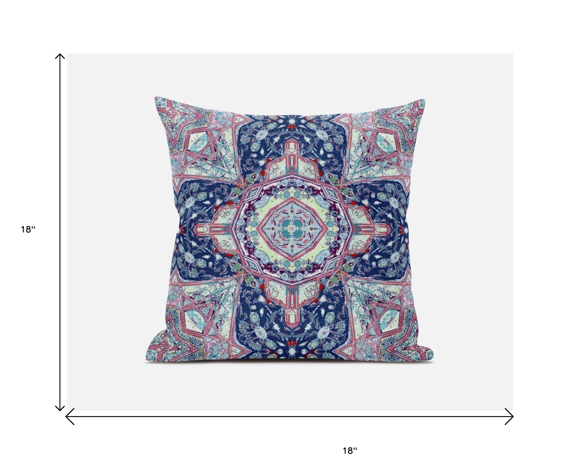 18” Blue Pink Floral Geo Zippered Suede Throw Pillow