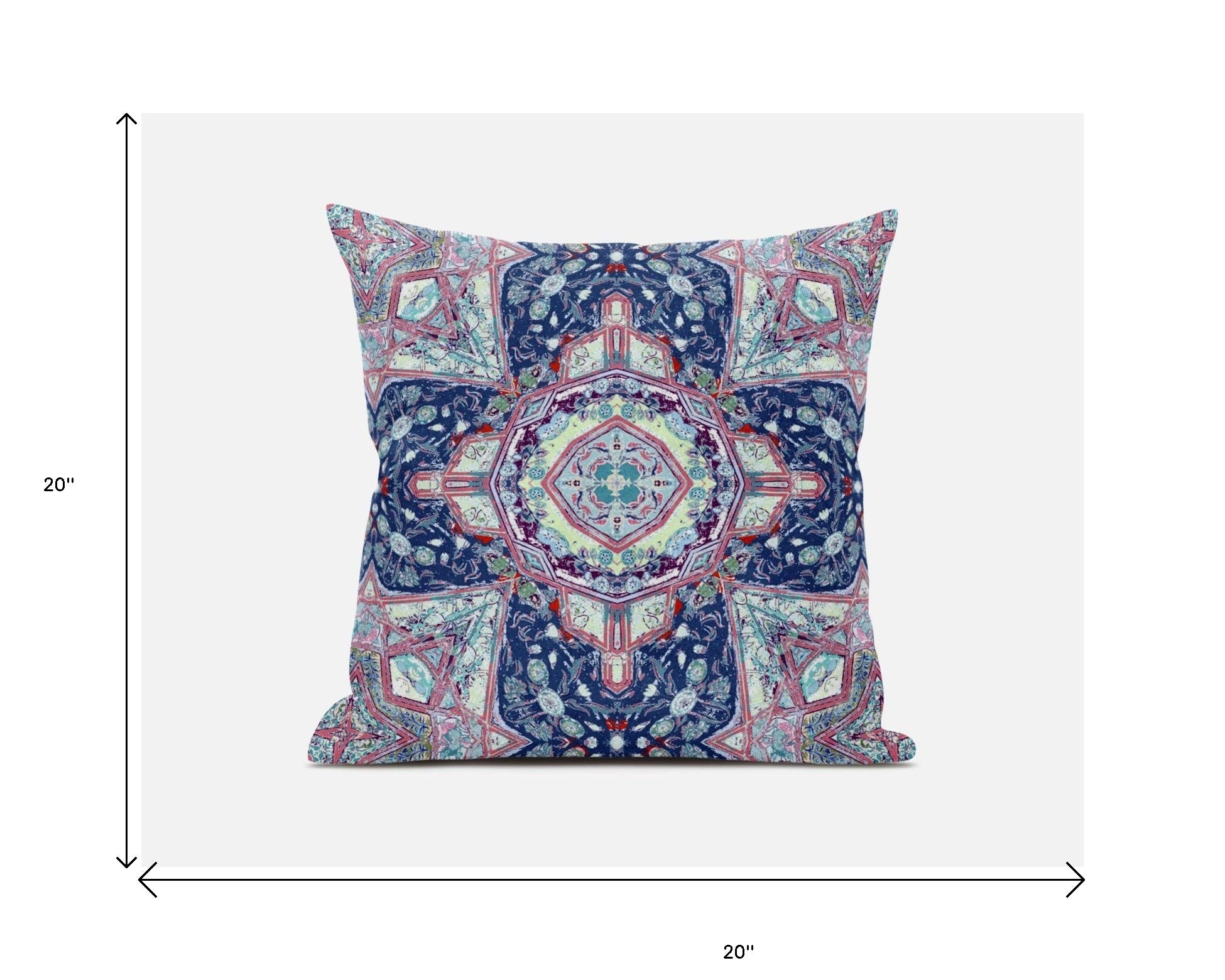 18” Blue Pink Floral Geo Zippered Suede Throw Pillow