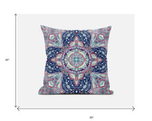 18” Blue Pink Floral Geo Zippered Suede Throw Pillow
