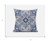 16” Blue Gray Floral Boho Zippered Suede Throw Pillow