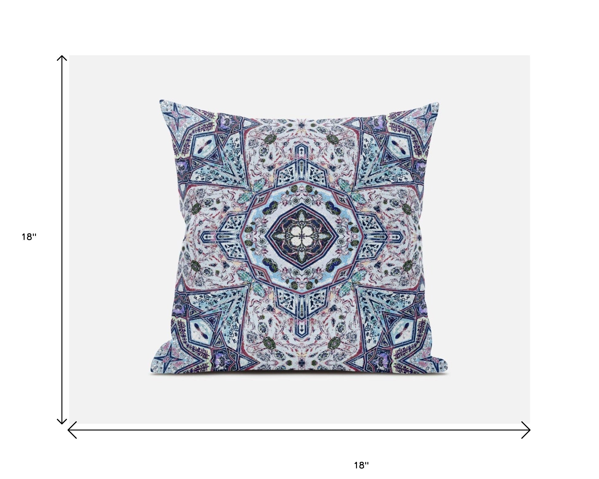 18” Blue Gray Floral Boho Zippered Suede Throw Pillow