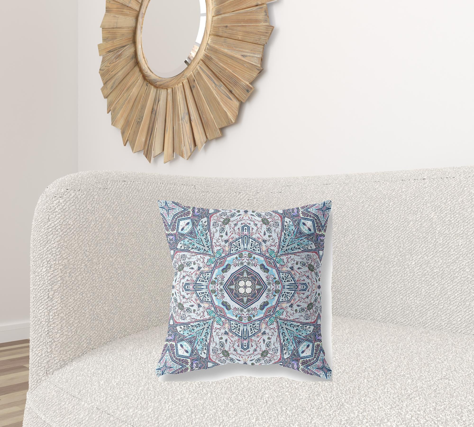 18” Blue Gray Floral Boho Zippered Suede Throw Pillow
