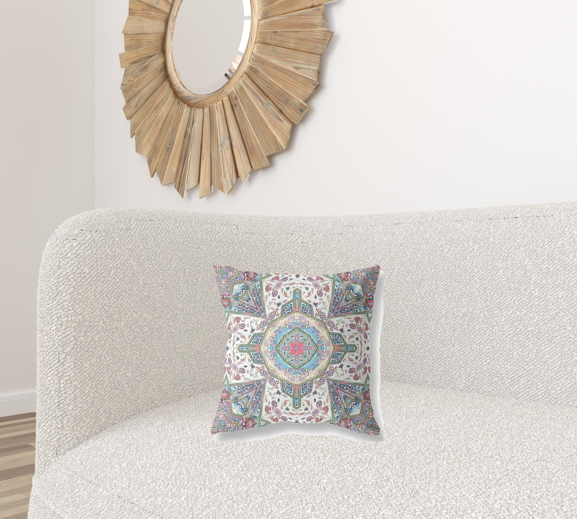 Cream Pink Boho Flower Zippered Suede Throw Pillow 16”