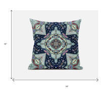 16” Aqua Blue Boho Pattern Zippered Suede Throw Pillow