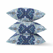 18” Indigo Blue Floral Geo Zippered Suede Throw Pillow