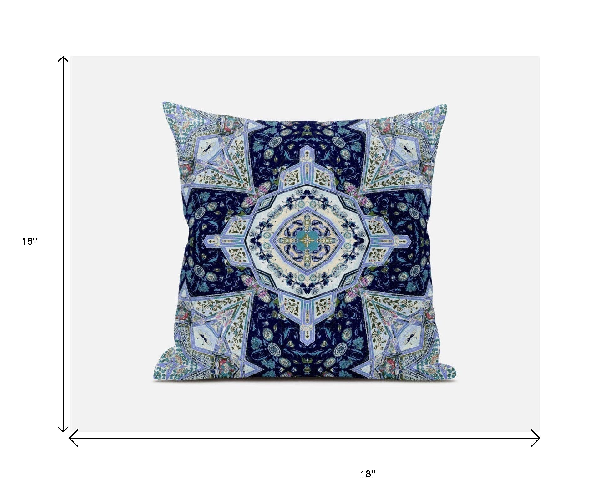 18” Indigo Blue Floral Geo Zippered Suede Throw Pillow
