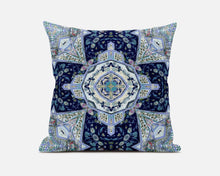 18” Indigo Blue Floral Geo Zippered Suede Throw Pillow