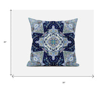18” Indigo Blue Floral Geo Zippered Suede Throw Pillow