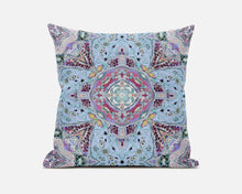 16” Blue Magenta Boho Floral Zippered Suede Throw Pillow