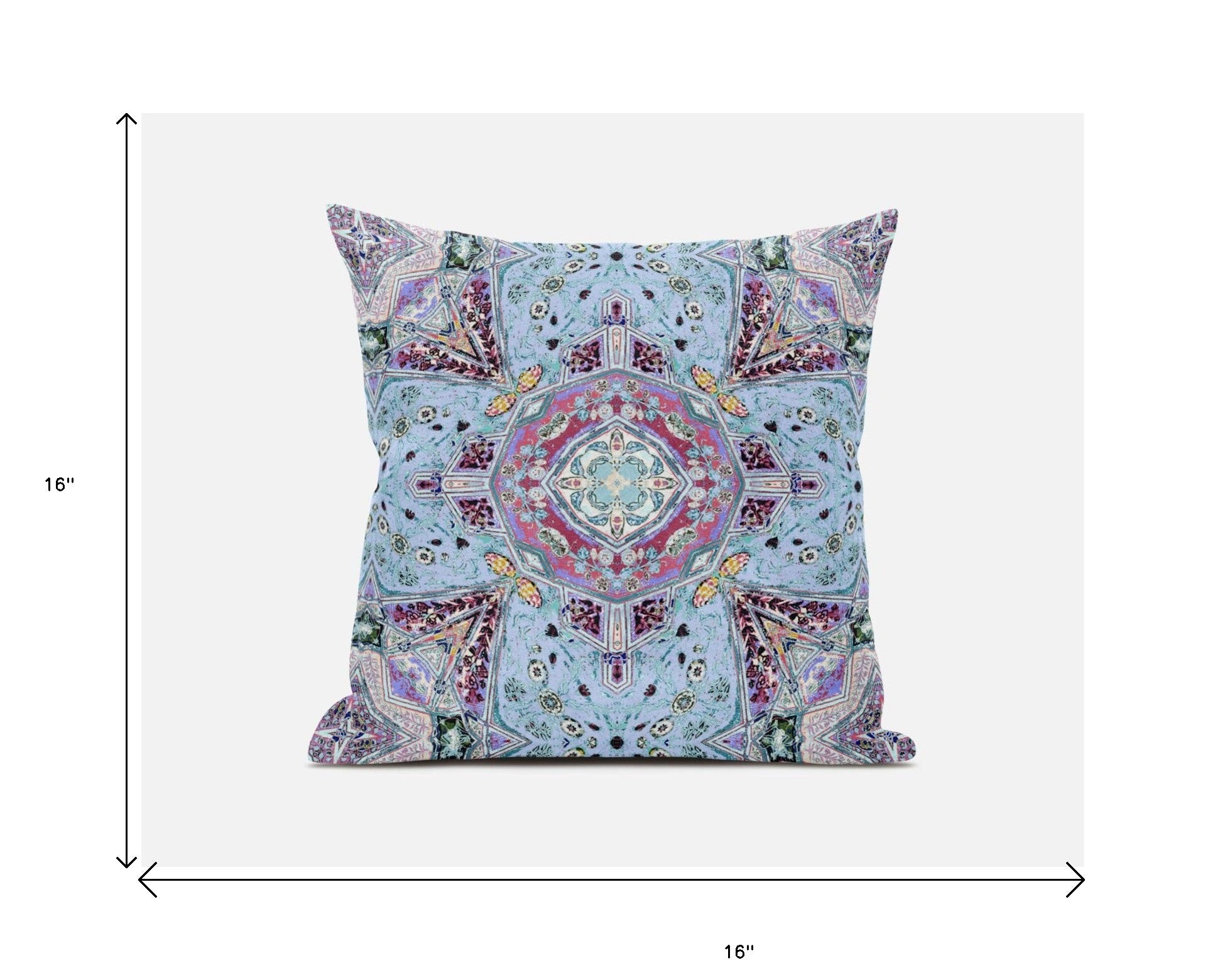 16” Blue Magenta Boho Floral Zippered Suede Throw Pillow