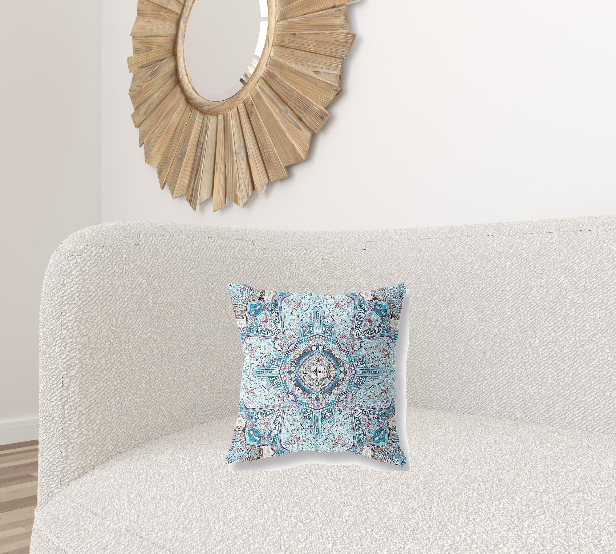 16” Light Blue Boho Flower Zippered Suede throw Pillow