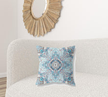 18” Light Blue Boho Flower Zippered Suede throw Pillow