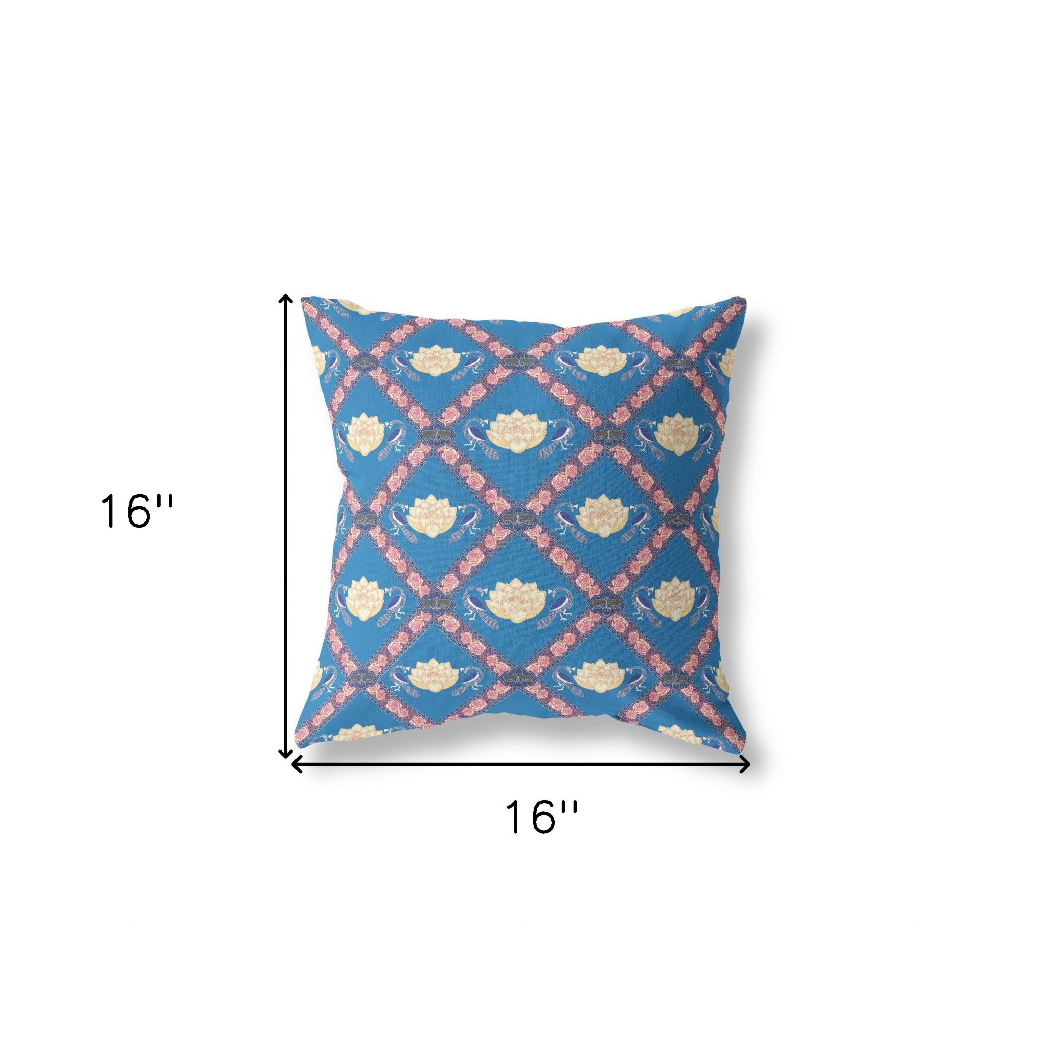 16"x16" Blue Yellow Pink Zippered Suede Geometric Throw Pillow