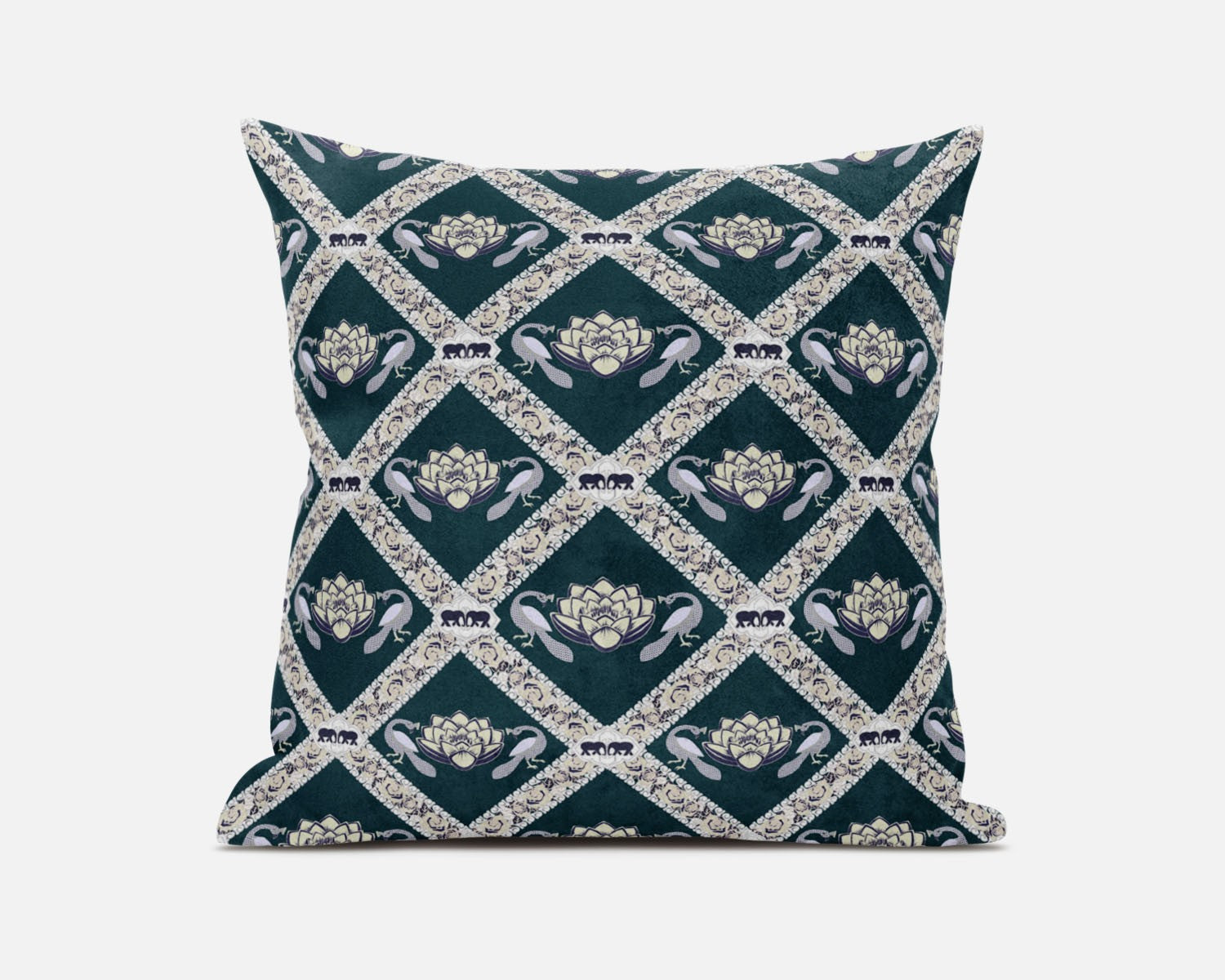 18"x18" Dark Green Yellow Gray Zippered Suede Geometric Throw Pillow