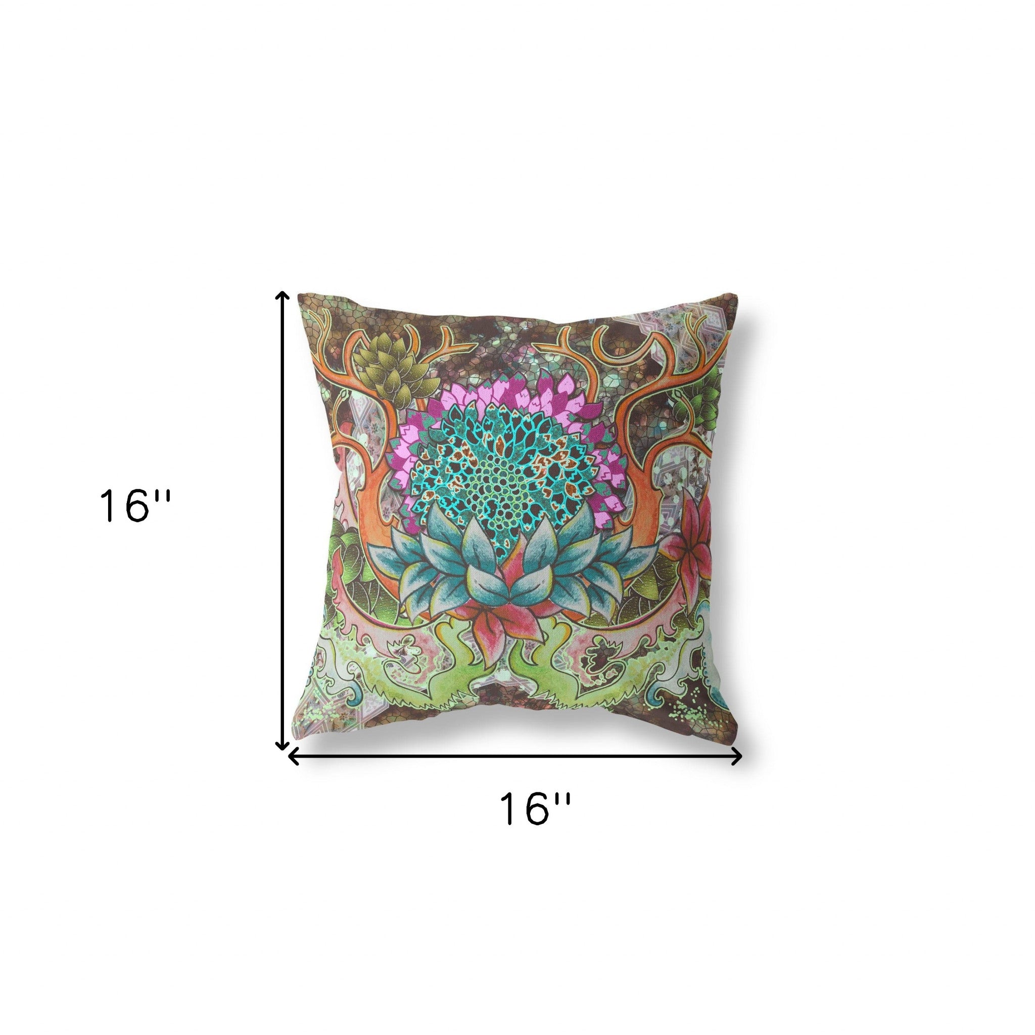 16"x16" Green Pink Blue Zippered Suede Geometric Throw Pillow