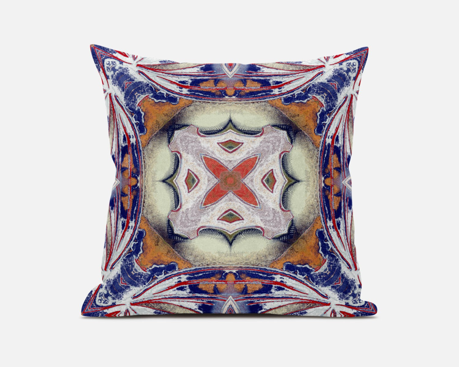 16"x16" Blue Orange Muted Yellow White Zippered Suede Geometric Throw Pillow