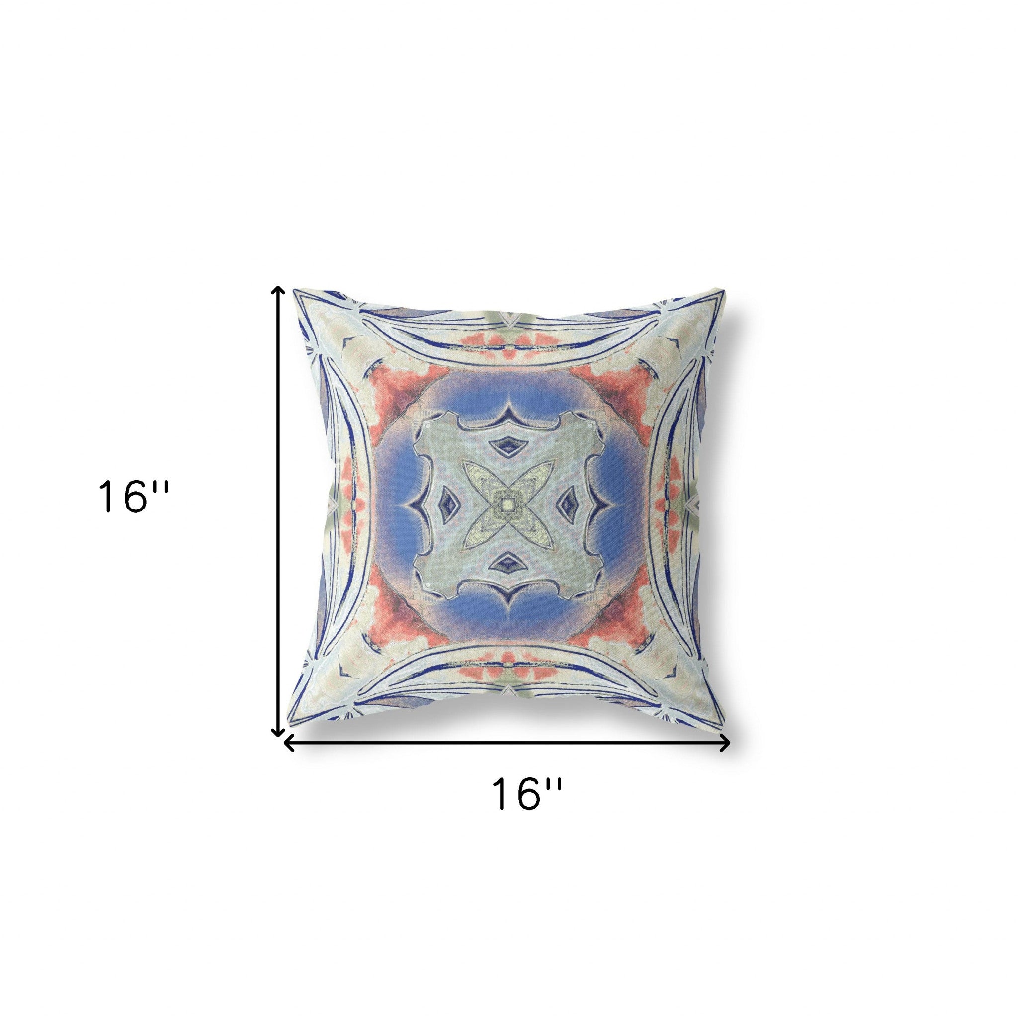 16"x16" Cream Peach Evening Blue Zippered Suede Geometric Throw Pillow