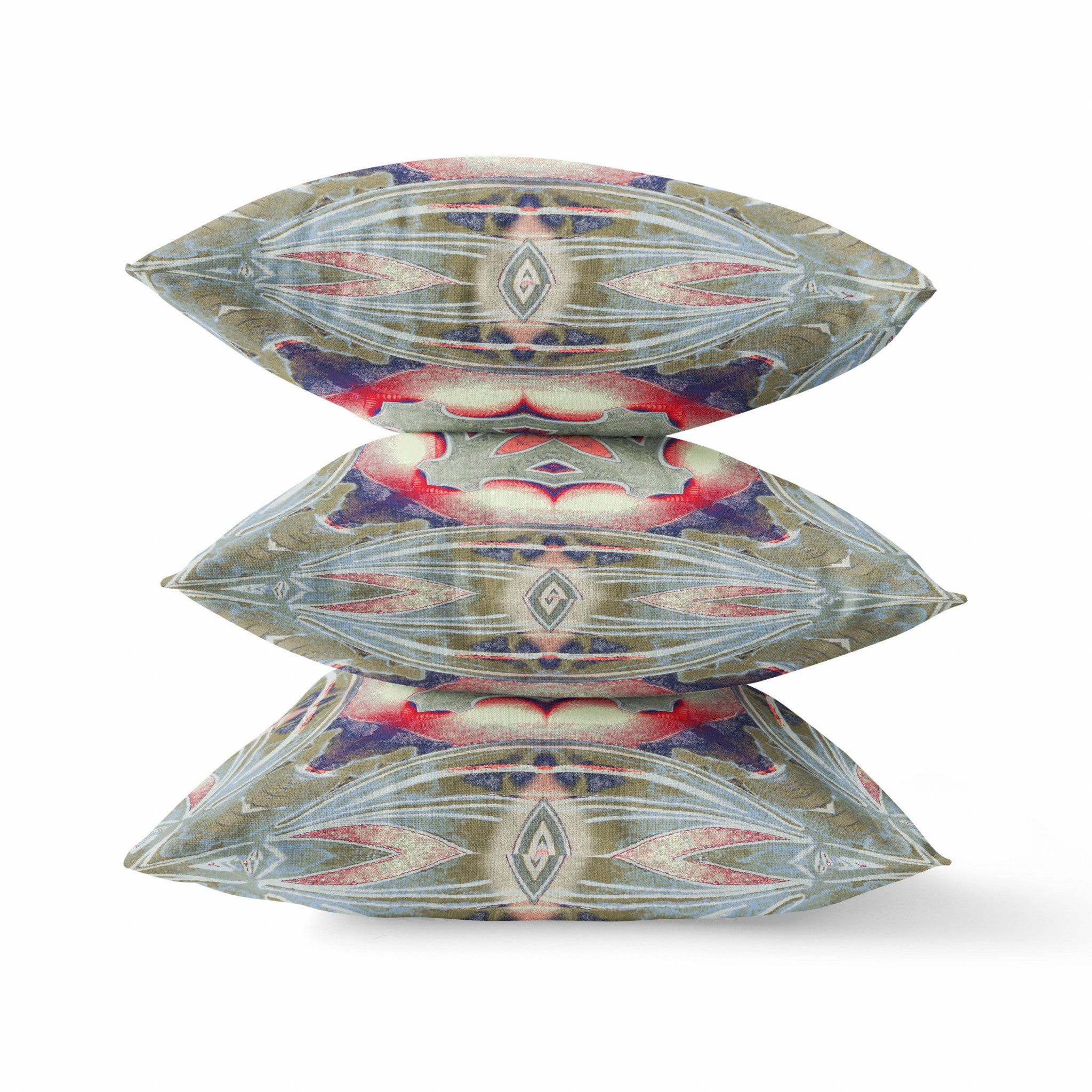 20" X 20" Muted Green Indigo Hot Pink Geometric Zippered Suede Throw Pillow