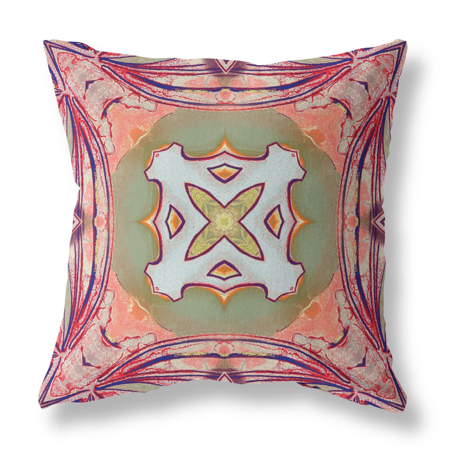 18" X 18" Peach Magenta Green Geometric Zippered Suede Throw Pillow