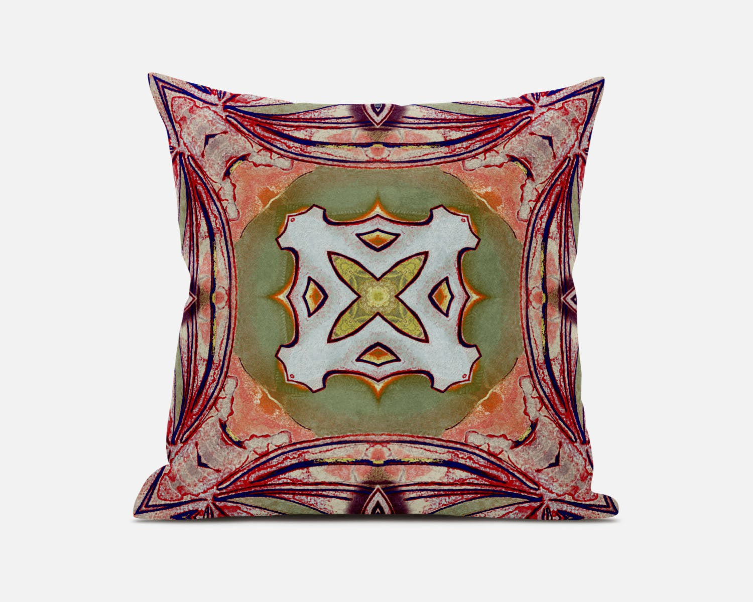 18" X 18" Peach Magenta Green Geometric Zippered Suede Throw Pillow