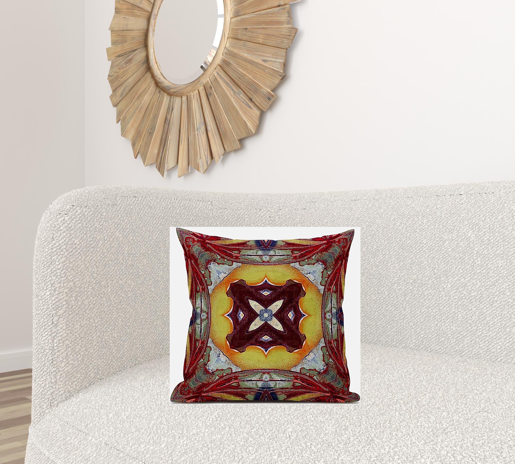 18" X 18" Yellow Red Magenta Green Geometric Zippered Suede Throw Pillow