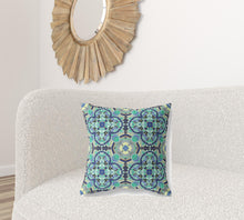 18” Aqua Indigo Cloverleaf Boho Zippered Suede Throw Pillow