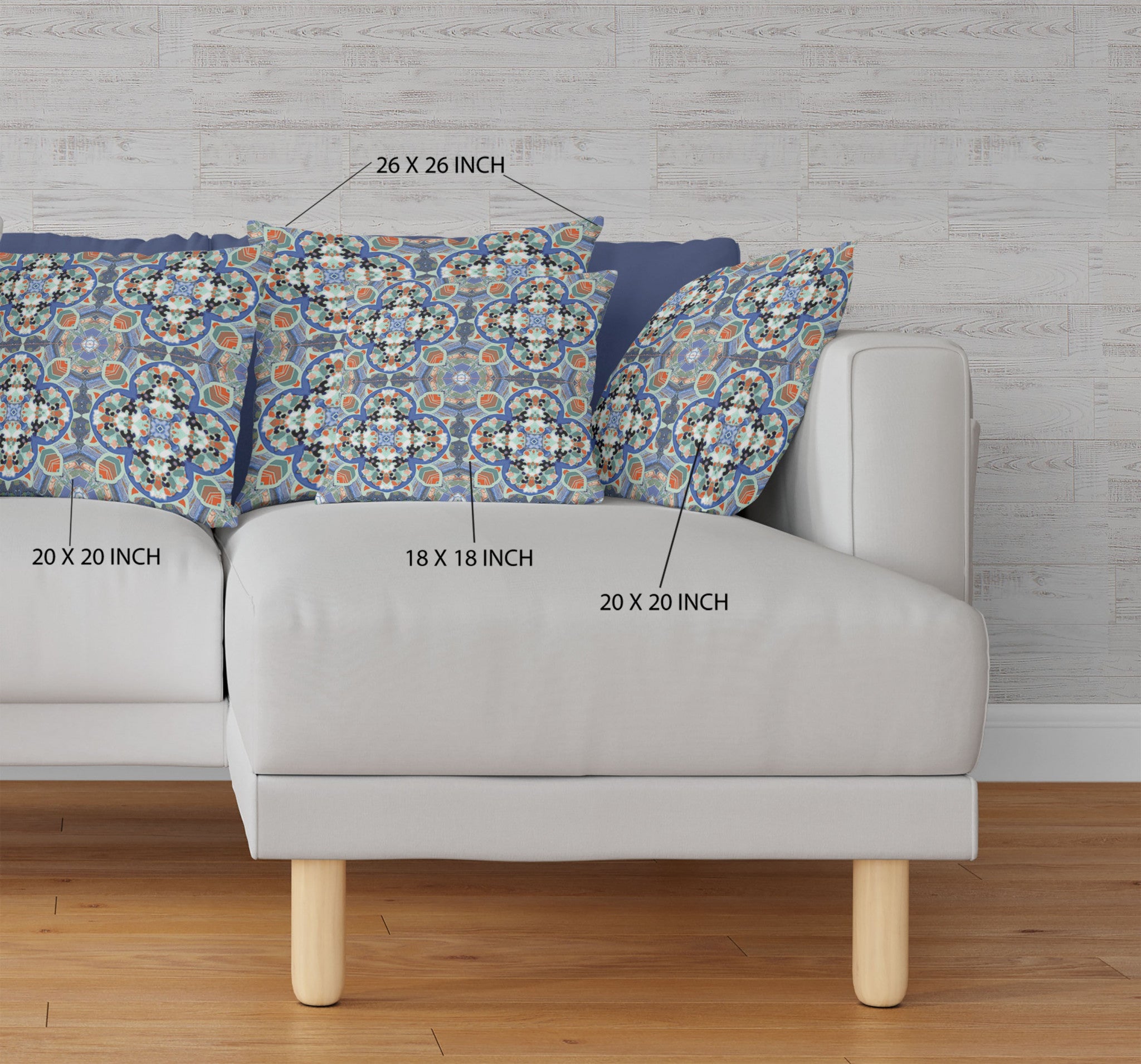 18” Blue Orange Cloverleaf Boho Zippered Suede Throw Pillow