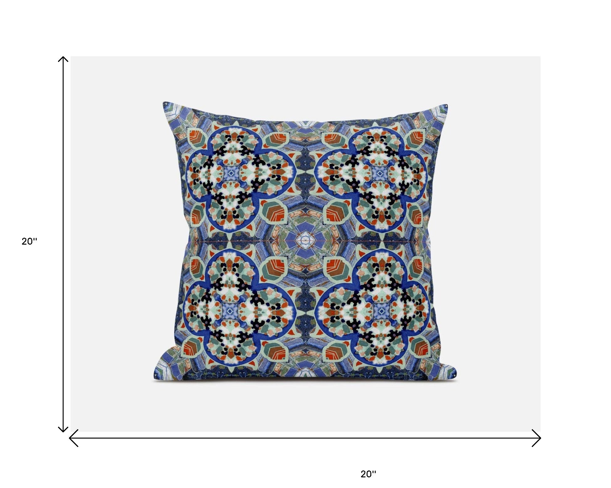18” Blue Orange Cloverleaf Boho Zippered Suede Throw Pillow