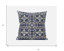 18” Blue Orange Cloverleaf Boho Zippered Suede Throw Pillow